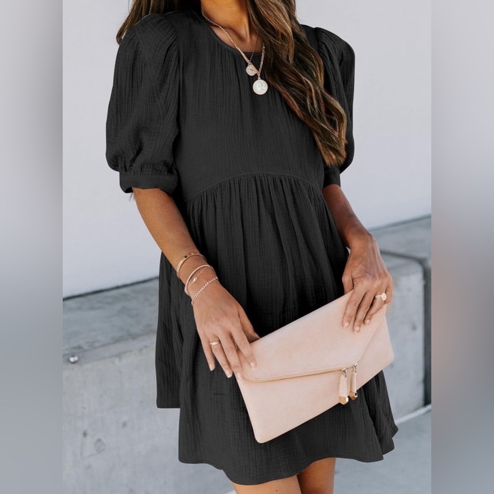 NWT 100% cotton Dokotoo Womens Empire Waist Mini Short Swing Skater Dress - Picture 5 of 8